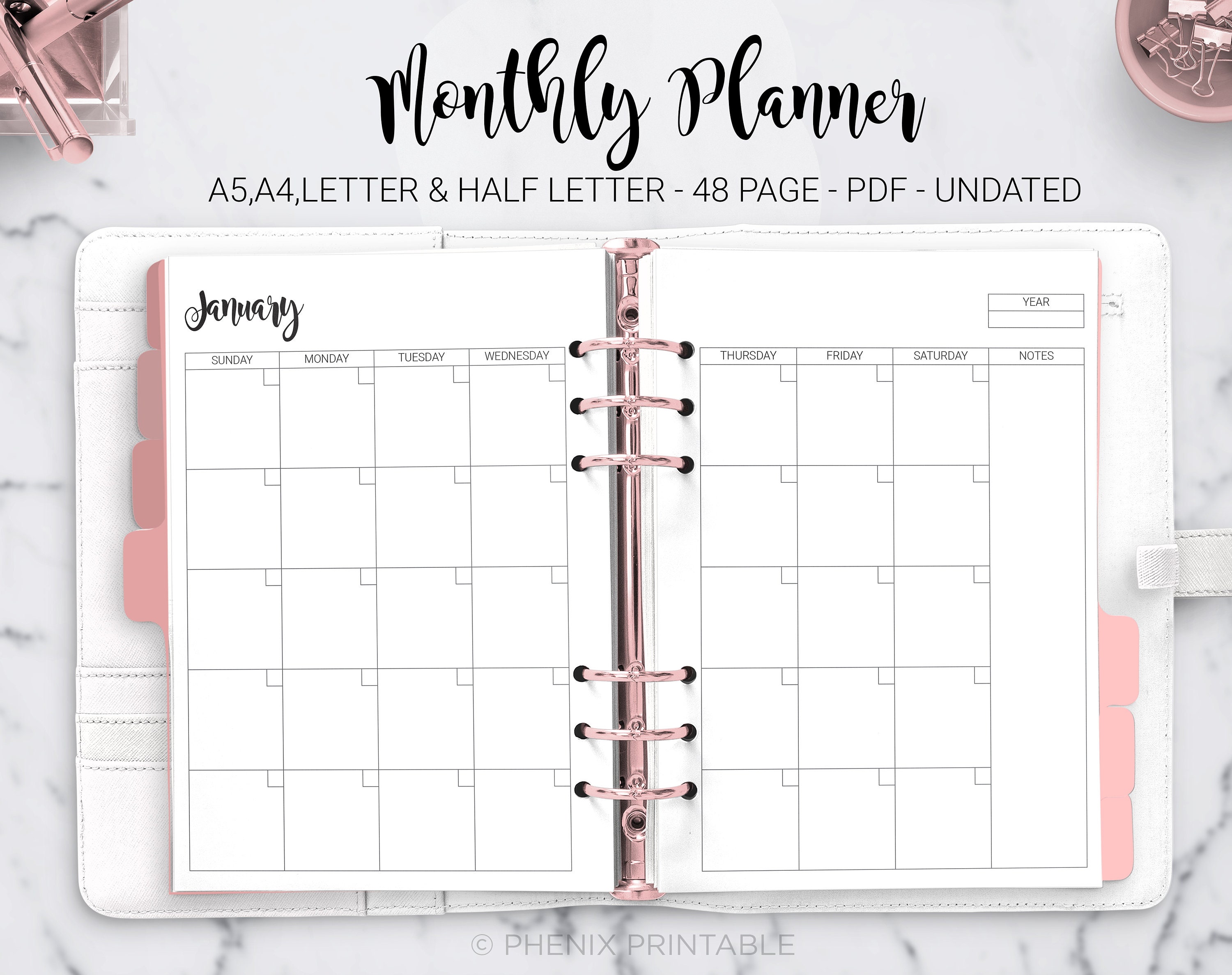 AN AN断捨離SALE中 さま専用ページ❁⃘*.゜ Monthly Planner Undated Month on Two Pages Monthly Layout