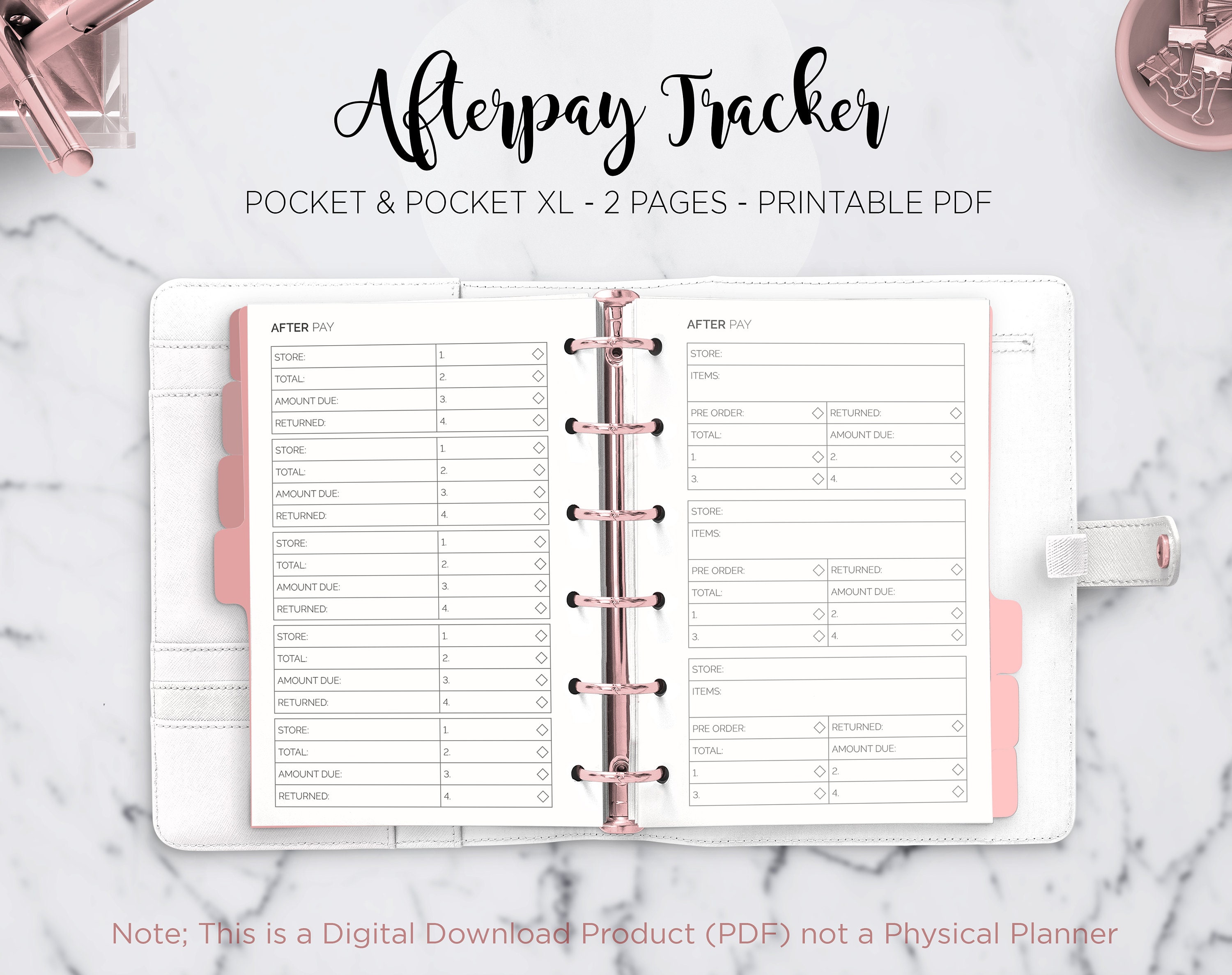 Afterpay Klarna & Paypal Tracker Printable Online Shopping 