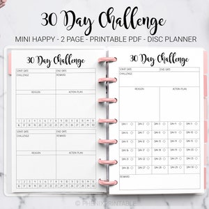 30 Day Challenge Goal Tracker Fitness Challenge Habit Tracker Mini Mambi Happy Planner Discbound HP Mini Planner PDF Printable Insert