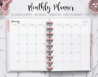 Monthly Planner Undated Month on Two Pages Monthly Calendar Inserts Journal Mambi Classic Happy Planner HP Editable PDF Printable Inserts