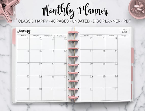 Undated Monthly Planner Inserts, Classic Happy Planner (PDF)