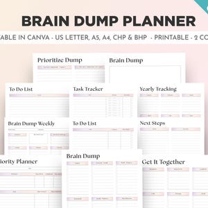 Editable ADHD Brain Dump Printable Template Productivity Priority Matrix Work Day Planner A5 A4 Letter CHP Canva Editable Task To Do List