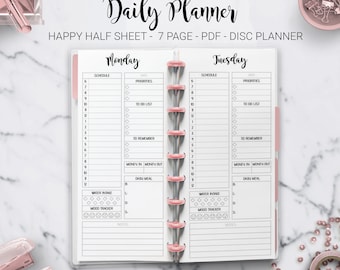 Daily Planner Day Planner Work Planner Weekly Planner Hourly Planner Skinny Classic Half Sheet Happy Planner Mambi PDF Printable Inserts