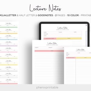 Lecture Notes Taking Template Nursing School Notes Lined Notes Digital Goodnotes iPad Planner A5 A4 Letter Half Size PDF Printable Inserts