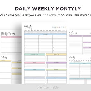 Daily Planner Day Planner Work Planner Weekly Planner Hourly Planner Time Management Classic Big Happy A5 A4 Letter Size Printable Inserts