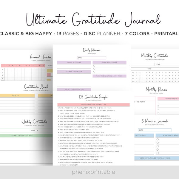 Gratitude Journal Template Wellness Planner Mindfulness Journal Self Care Planner Mambi Classic HP Big Happy Planner PDF Printable Inserts