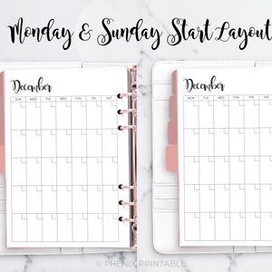 Month at a Glance Monthly Planner Calendar Undated Bill Habit Tracker To Do List Daily Planner A5 A4 Letter Half Size PDF Printable Insert image 3