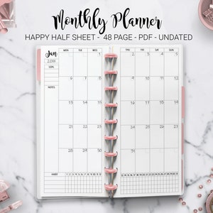 Mese del mensile non datato mensile del diario del calendario di Planner su due pagine Habit Tracker Skinny Classic Half Sheet Happy Planner Mambi PDF Printable Inserts