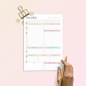 Planificador diario imprimible: Trabajo, Semanal, Por horas (Carta EE. UU., A4, PDF editable en Canva) imagen 5