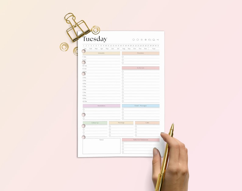 Planificador diario imprimible: Trabajo, Semanal, Por horas (Carta EE. UU., A4, PDF editable en Canva) imagen 5
