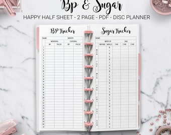 Blood Pressure Tracker Sugar Tracker Log Glucose Diabetes Health Tracker Skinny Classic Half Sheet Happy Planner Mambi PDF Printable Inserts