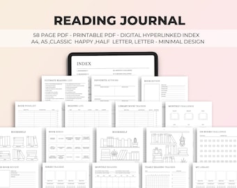 Book Reading Planner Bookshelf Reading Journal Tracker Reading Log Book Tracker A4 A5 US Letter Classic Happy Half Letter PDF Printable