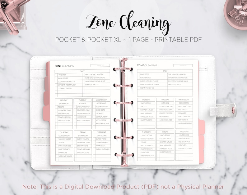 Zone Cleaning Checklist Home Management Weekly Chores Cleaning Etsy