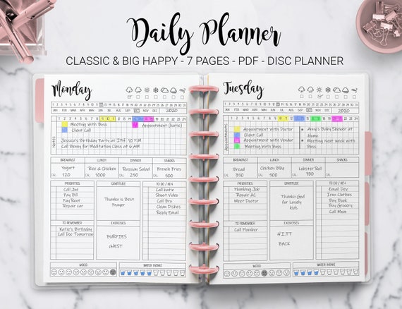 Daily Planner Printable Inserts, Classic & Big Happy Planner (PDF)