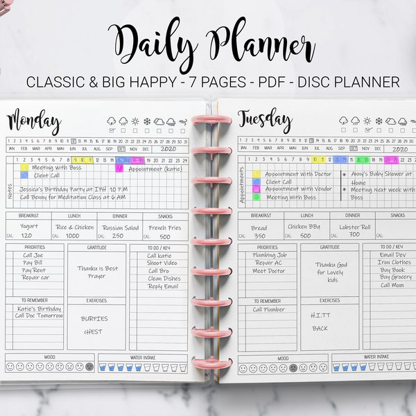 Daily Planner Day Planner Work Planner Weekly Planner Hourly Planner 10 Minute Mambi Classic HP Big Happy Planner PDF Printable Inserts