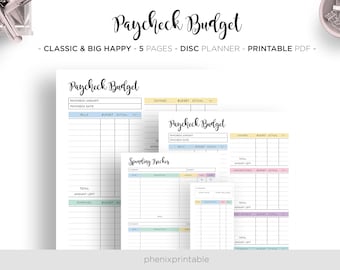 Paycheck Budget Expense Monthly Budget Bill Saving Tracker Cash Envelopes Mambi Classic HP Big Happy Planner PDF Printable Inserts