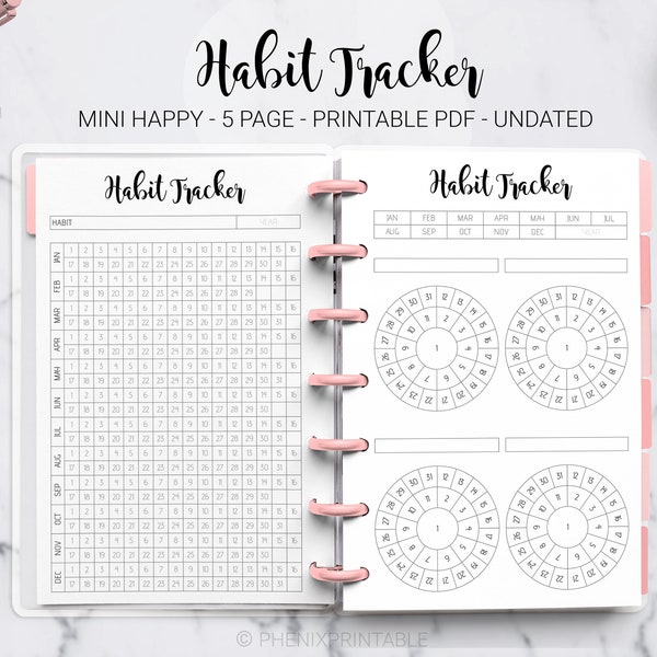 Habit Tracker Monthly Yearly Circular Habit Tracker Bullet Journal Mini Mambi Happy Planner Discbound HP Mini Planner PDF Printable Insert