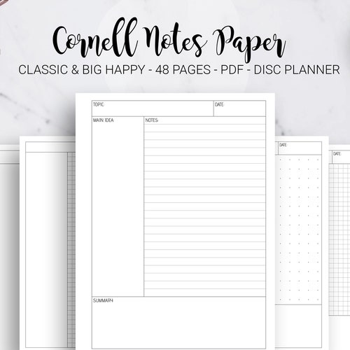 Cornell Notes Method Paper Student Note Taking Template Dot Etsy