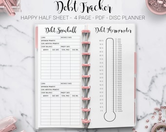 Debt Tracker Debt Thermometer Snowball Payoff Calculator Money Organizer Skinny Classic Half Sheet Happy Planner Mambi PDF Printable Inserts