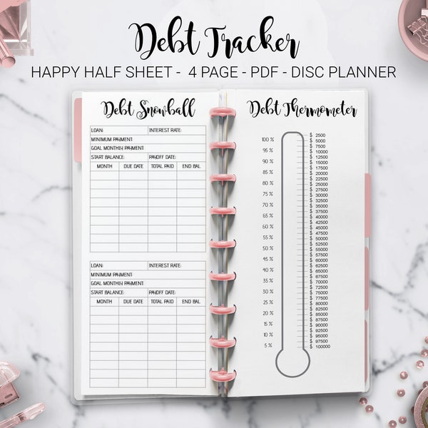 Debt Tracker Debt Thermometer Snowball Payoff Calculator Money Organizer Skinny Classic Half Sheet Happy Planner Mambi PDF Printable Inserts