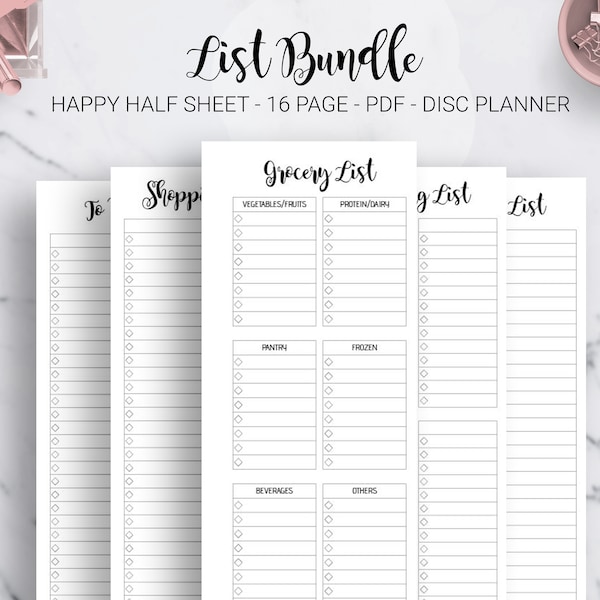 To Do Grocery List Packing List Blank Template Task List Shopping List Skinny Classic Half Sheet Happy Planner Mambi PDF Printable Inserts