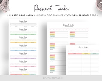 Password Tracker Log Password Organizer Password List Keeper Mambi Classic HP Big Happy Planner PDF Printable Inserts