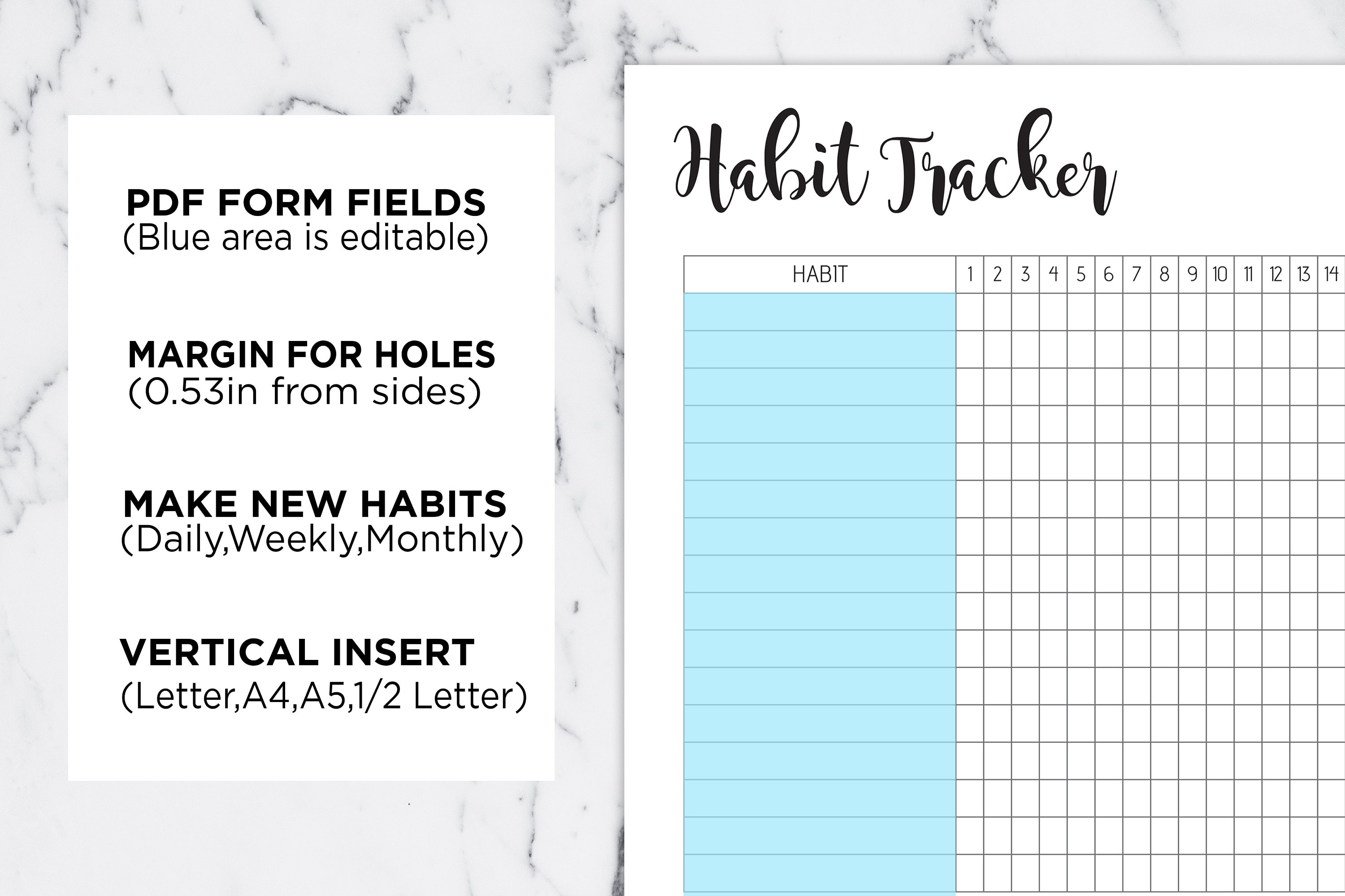 Daily Habit Tracker Chart: A4, A5, Letter Size (PDF Printable) - Etsy