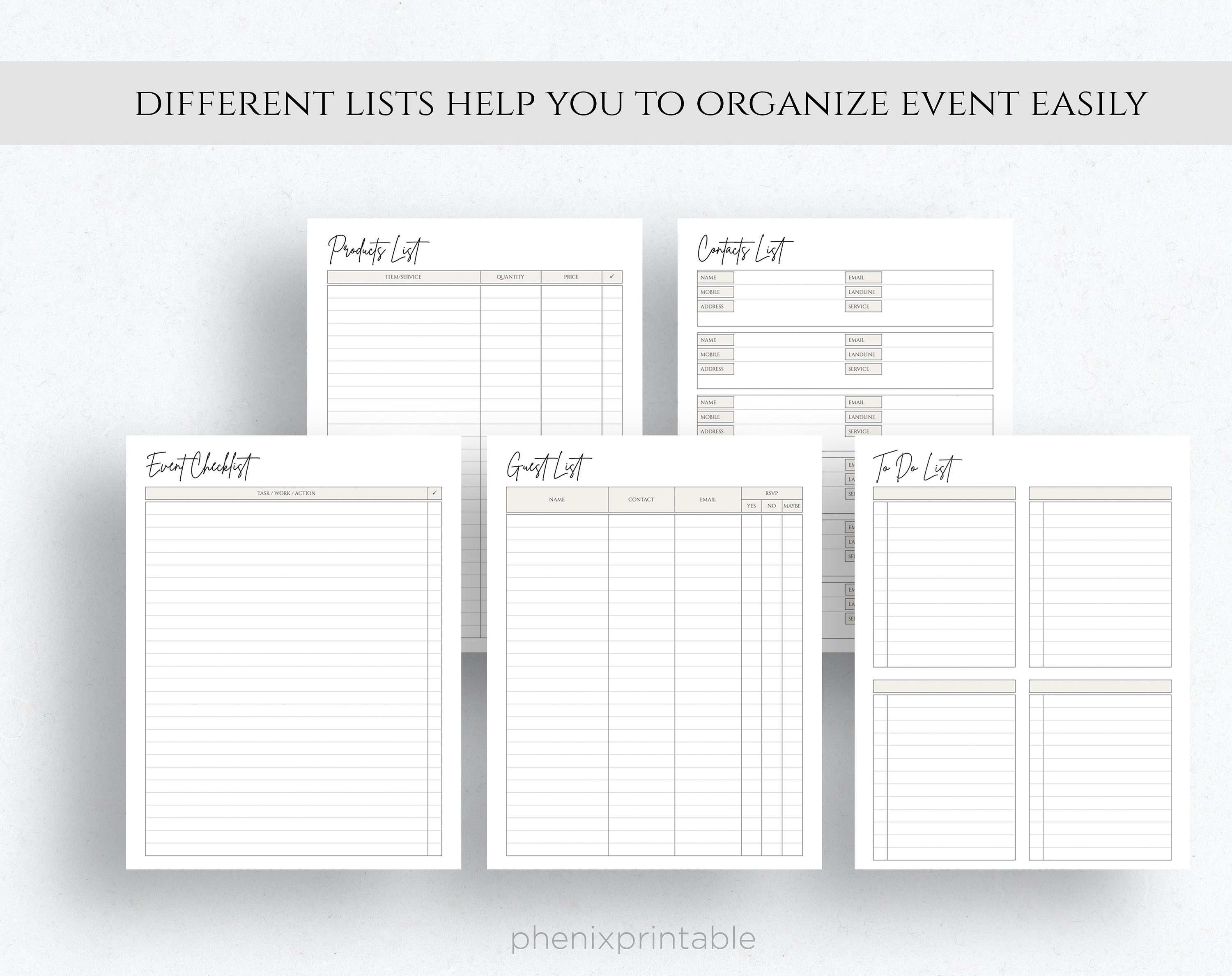 Printable Event Planner Event Organizer Party Guest List - Etsy