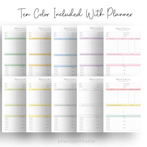 Puede incluir: Diez hojas de vista r&aacute;pida m&eacute;dica imprimibles en diez colores diferentes: verde, amarillo, azul, morado, gris, verde claro, amarillo claro, gris claro, rosa claro y azul claro. Cada hoja tiene una secci&oacute;n para notas, fecha, hora, m&eacute;dico, diagn&oacute;stico, medicamentos, alergias y notas adicionales.