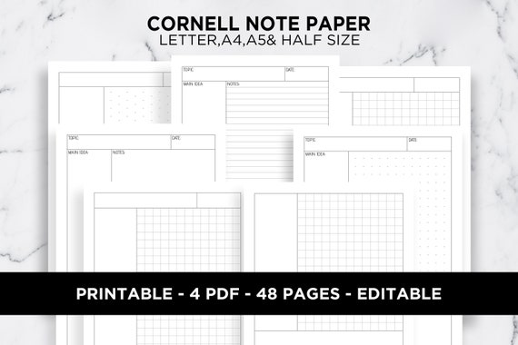 Cornell Note Taking Method Template from i.etsystatic.com