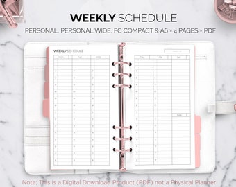 Wochenplan Wochenplaner Vertikal Planer Agenda Stundenplaner Time Blocking Filofax Personal Wide A6 FC Compact PDF Printable Inserts