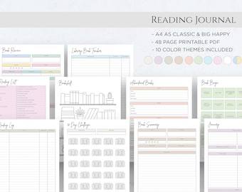 Printable Reading Journal, Book Tracker, A4 A5 Classic Happy Planner (PDF)