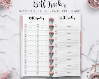Bill Tracker Payment Organizer Yearly Monthly Bill Finance Planner Skinny Classic Half Sheet Happy Planner Mambi PDF Printable Inserts