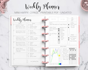 Weekly Planner Split Section To Do List Habit Mood Sleep Tracker Mini Mambi Happy Planner Discbound HP Mini Planner PDF Printable Insert