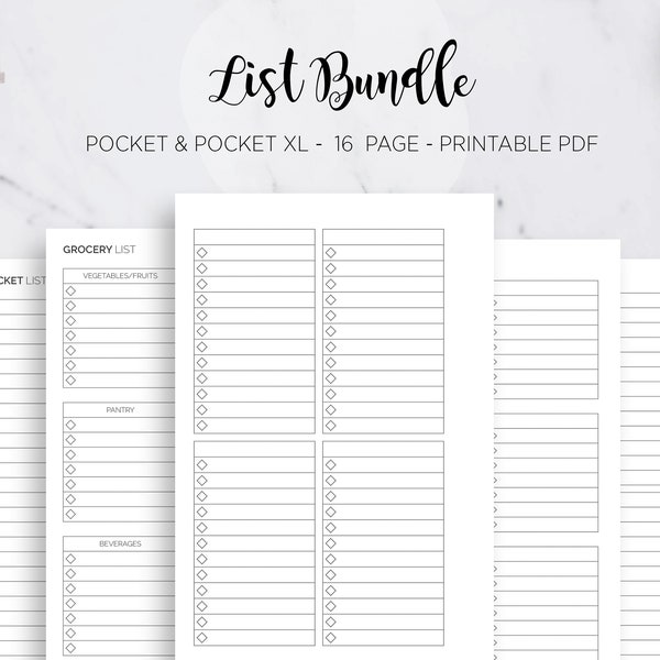 To Do Grocery List Shopping Packing List Blank Template Task List Filofax Pocket & Pocket XL Ring Binder Planner PDF Printable Insert