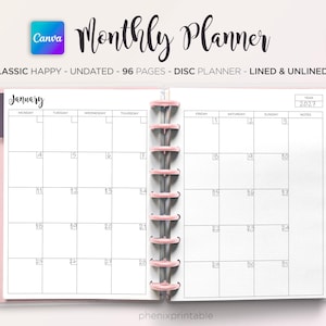 Undatierte Monatskalender Einlagen, Classic Happy Planner (PDF)