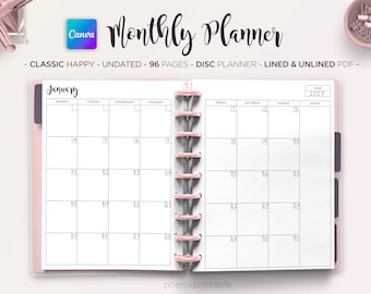 Undated Monthly Planner Inserts, Classic Happy Planner (PDF)