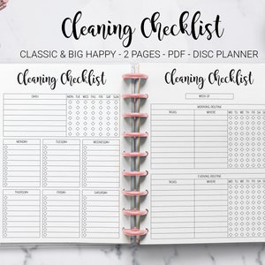 Cleaning Checklist Home Management Weekly Chores Monthly Cleaning Planner Schedule Mambi Classic Big Happy Planner PDF Printable Insert