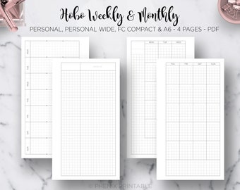 Hobonichi Weekly Planner Hobo Techo Monthly Planner Grid Planner Hobos Cousin Filofax Personal Wide A6 FC Compact PDF Printable Insert