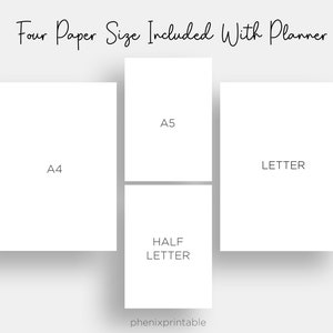Puede incluir: Se muestran cuatro tama&ntilde;os de papel diferentes: A4, A5, Letter y Half Letter. Los tama&ntilde;os de papel est&aacute;n representados por rect&aacute;ngulos blancos con el nombre del tama&ntilde;o de papel escrito en texto negro.