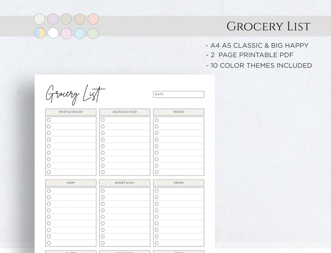 Grocery List Printable Template, Grocery Planner, Food Shopping List ...
