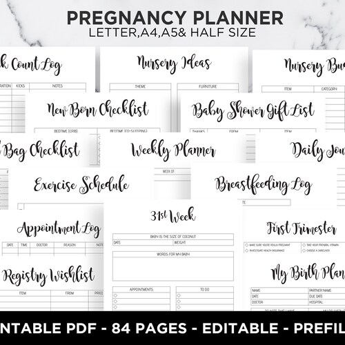 Pregnancy Organizer Journal Diary Planner Birth Plan Memory Etsy