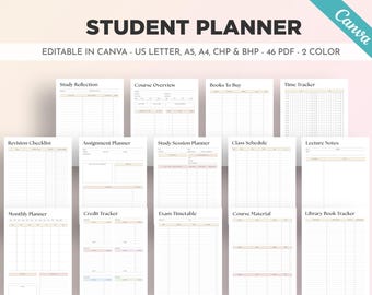 Ultimate Student Planner Study Organizer Back To College School Planner Academic Planner A5 A4 Letter Size PDF Printable Canva Editable