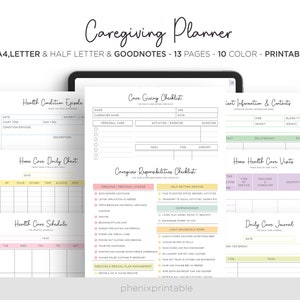 Tarea diaria del cuidador Lista de verificación para cuidadores Cuidado de ancianos Horario del cuidador Goodnotes iPad Planner A5 A4 Carta Tamaño medio PDF Inserto imprimible