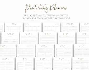 Productivity Planner ADHD Planner Adult Daily Weekly Monthly Planner A4 A5 US Letter Half Letter Mambi Classic Happy Inserts PDF Printable