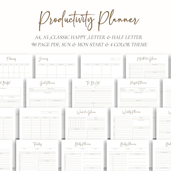 Productivity Planner ADHD Planner Adult Daily Weekly Monthly Planner A4 A5 US Letter Half Letter Mambi Classic Happy Inserts PDF Printable