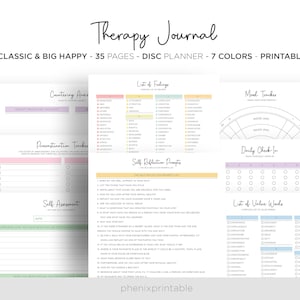 Therapy Journal Anxiety Journal Wellness Planner Mental Health Journal Prompts List Mambi Classic HP Big Happy Planner PDF Printable Inserts