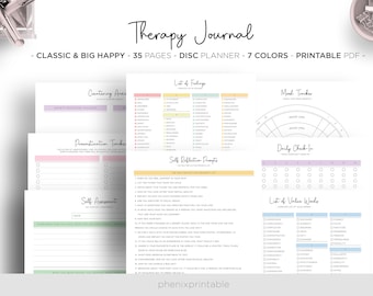 Therapy Journal Anxiety Journal Wellness Planner Mental Health Journal Prompts List Mambi Classic HP Big Happy Planner PDF Printable Inserts