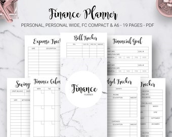 Finance Planner Financial Journal Expense Bill Tracker Monthly Budget Planner Filofax Personal Wide A6 FC Compact PDF Printable Inserts