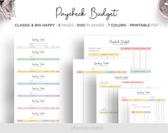 Cheque de pago Presupuesto Gasto Presupuesto mensual Presupuesto Ahorro de facturas Rastreador Sobres en efectivo Mambi Classic HP Big Happy Planner PDF Inserciones imprimibles